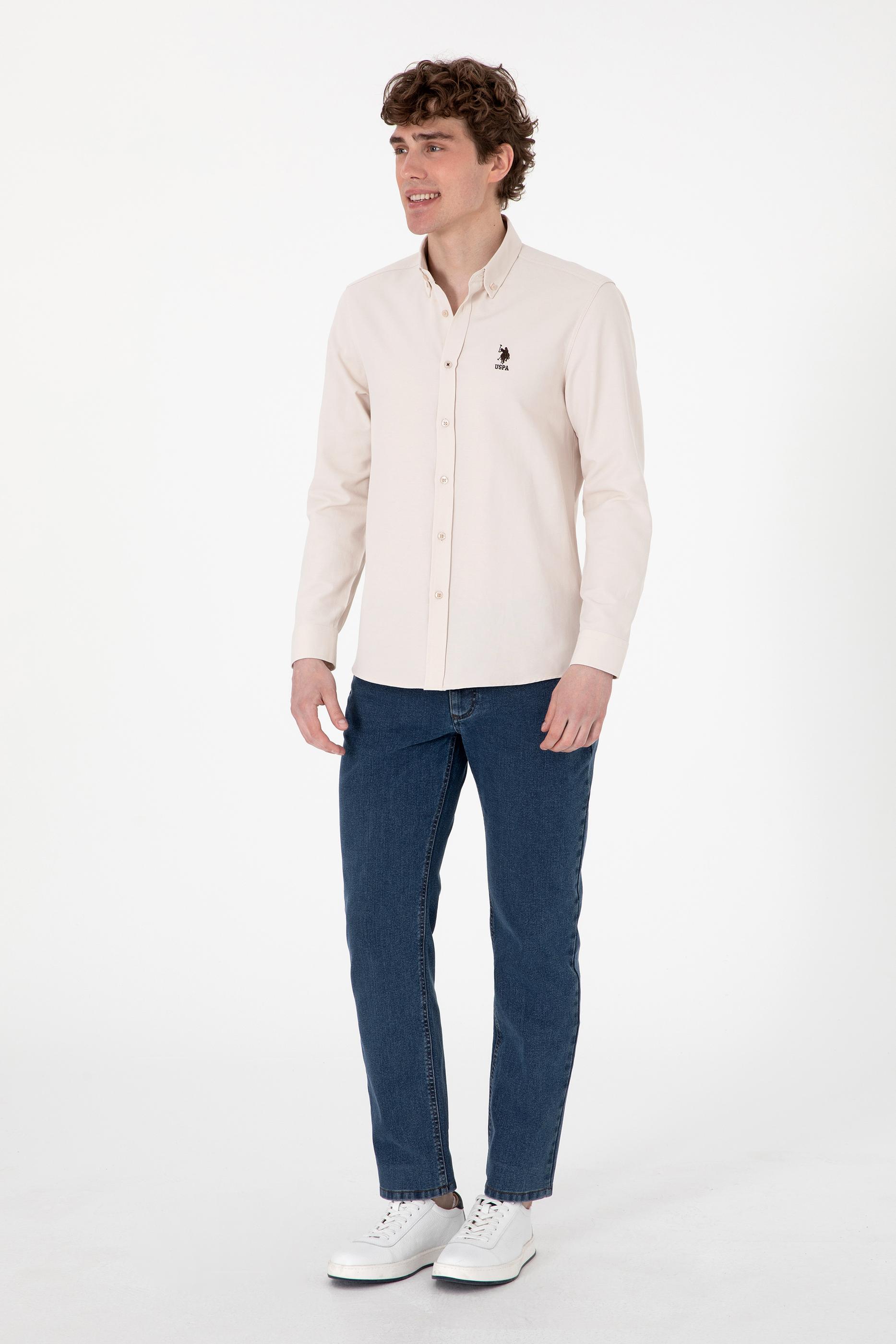 USPA Men Shirt Nova Slim Full Sleeve Stone VR049 USPSH351 US Polo Assn.