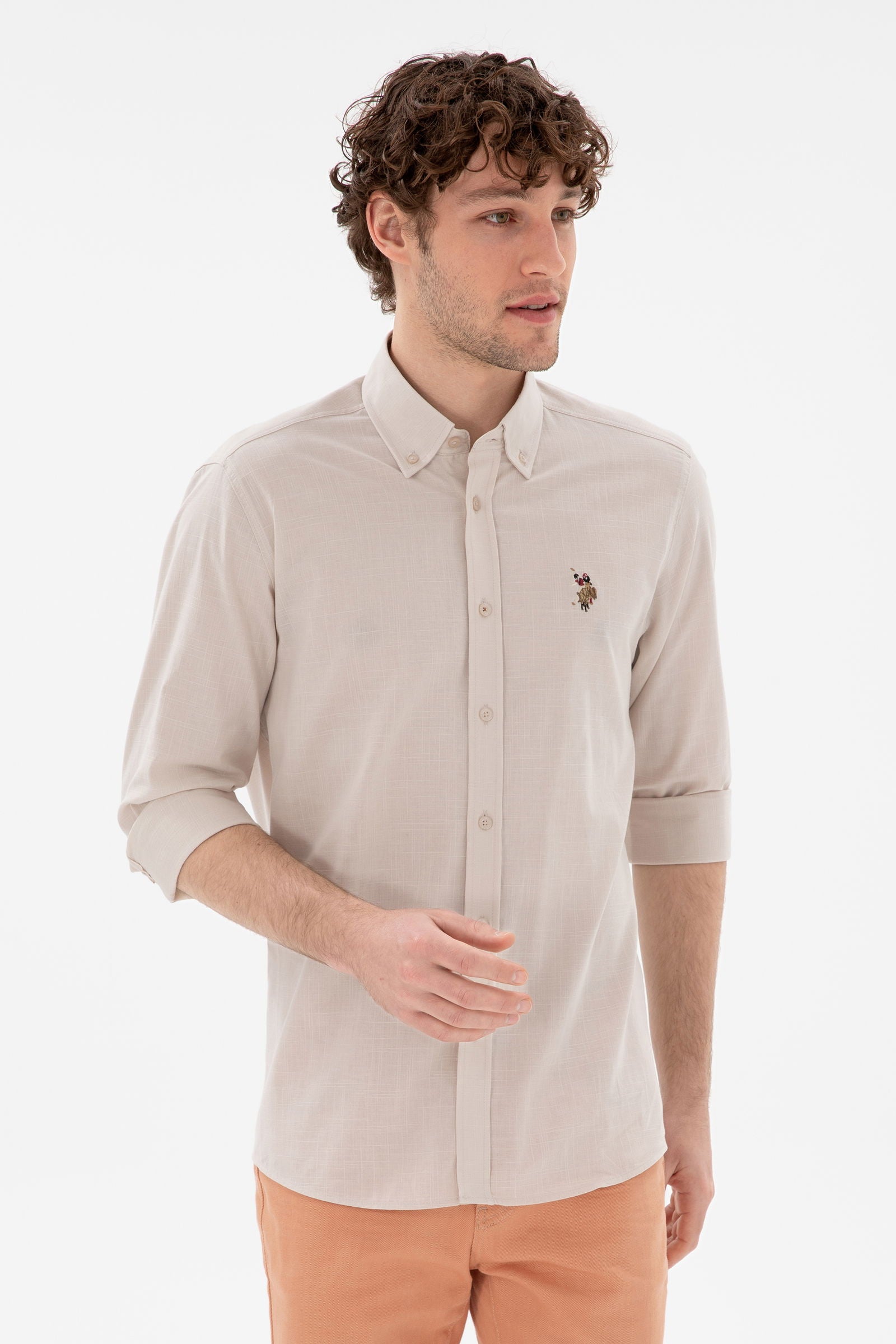 USPA Men Shirt Enzogl Regular Fit Stone VR049 USPSH355 US Polo Assn.