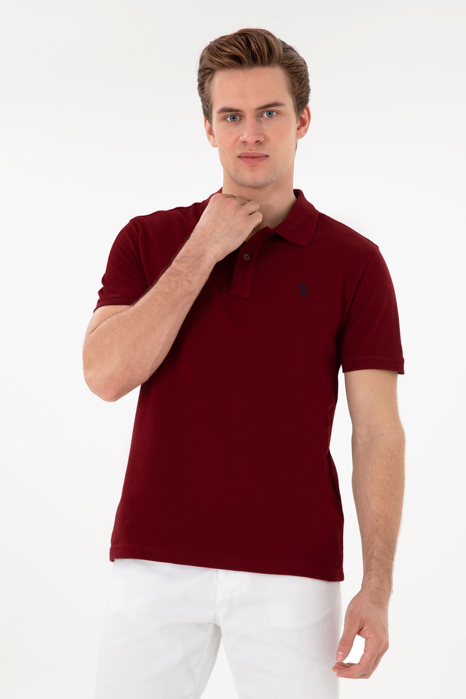 USPA Polo Shirt Men New Plum VR177 USPOM308 Single Color Horse US Polo Assn.