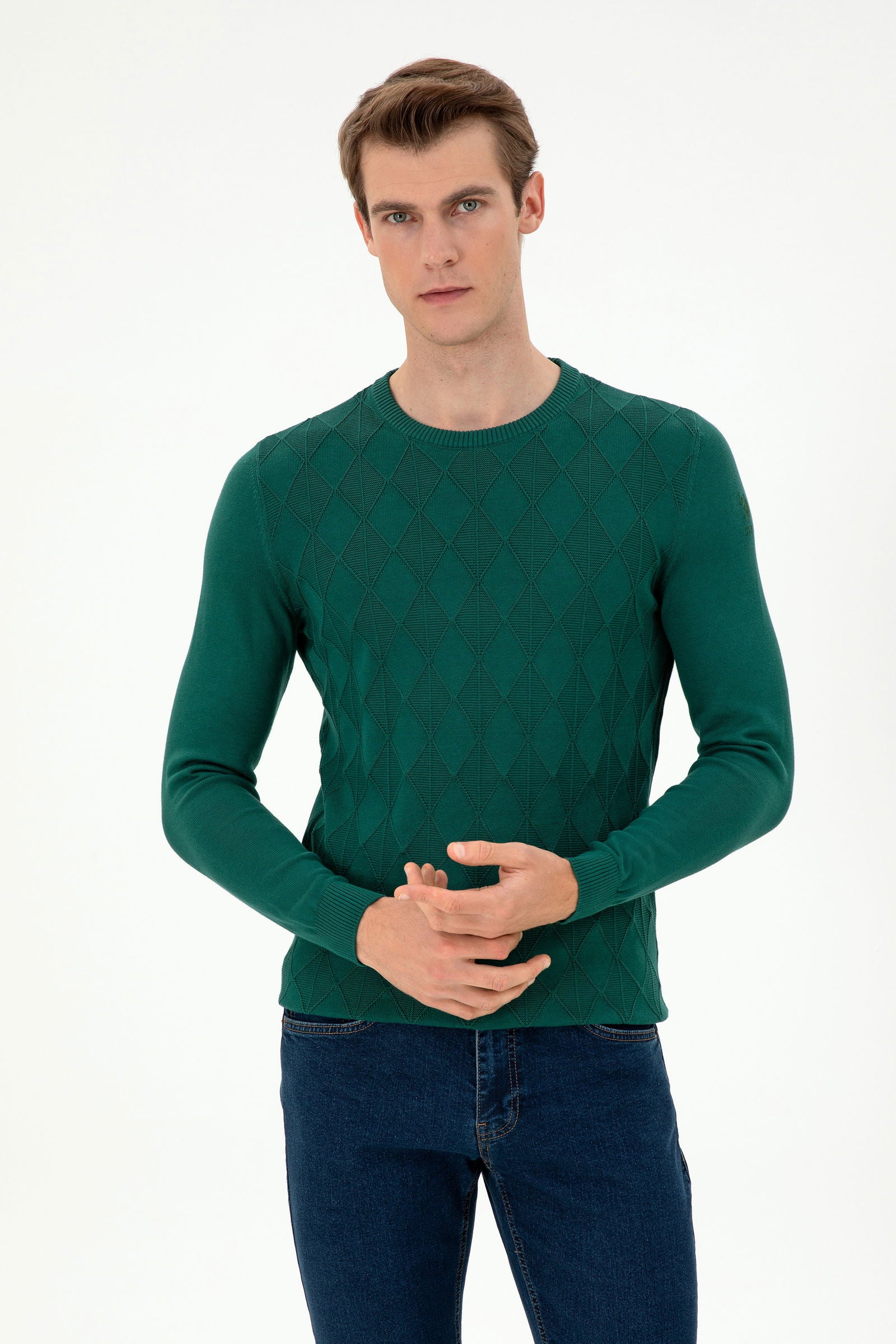 USPA Men Jumper R/Neck Boxes VR079 Dark Green USPJR355 US POLO ASSN.