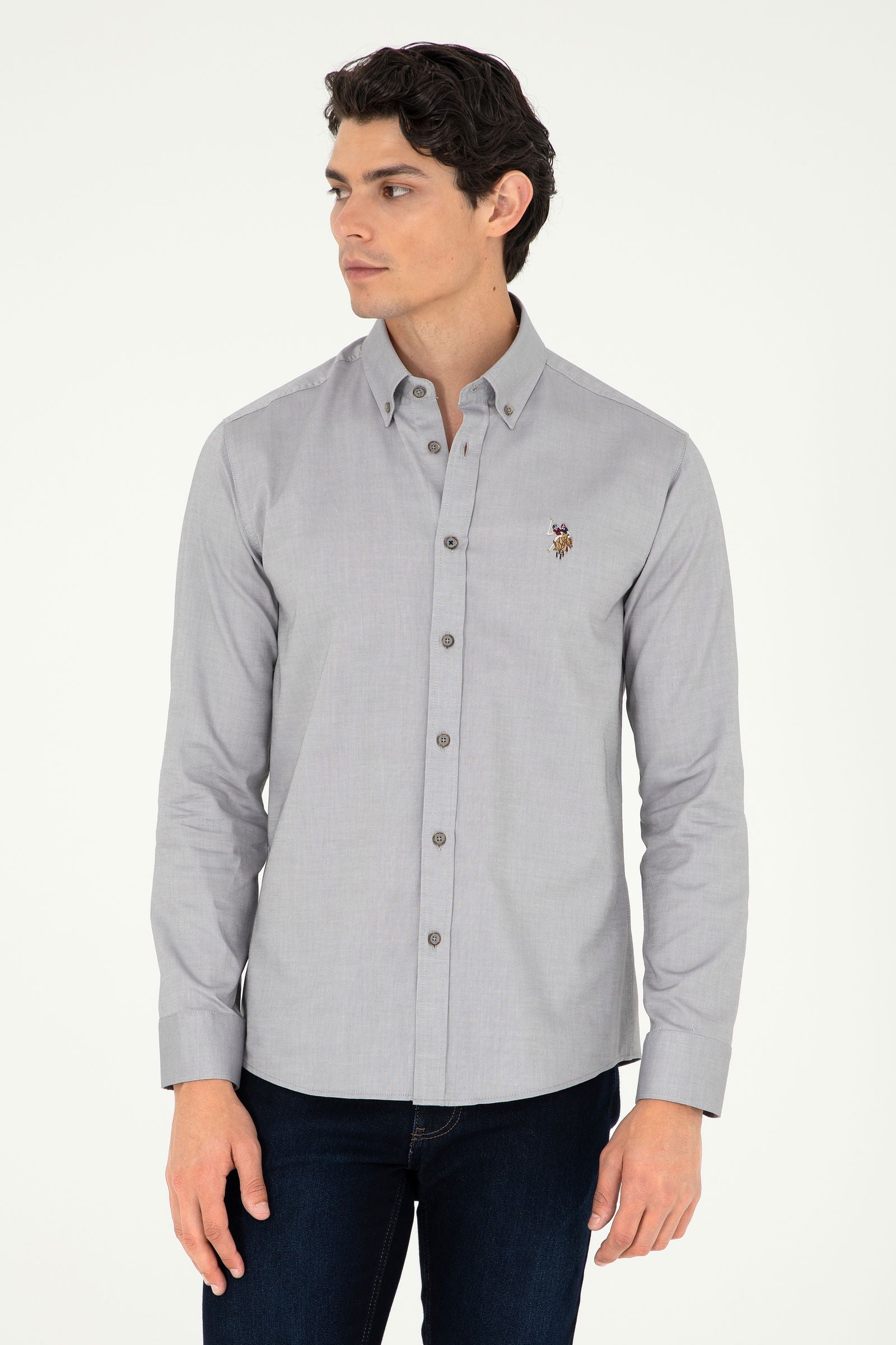 USPA Men Shirt Cedro S F/S Grey VR024 USPSH368 US Polo Assn.