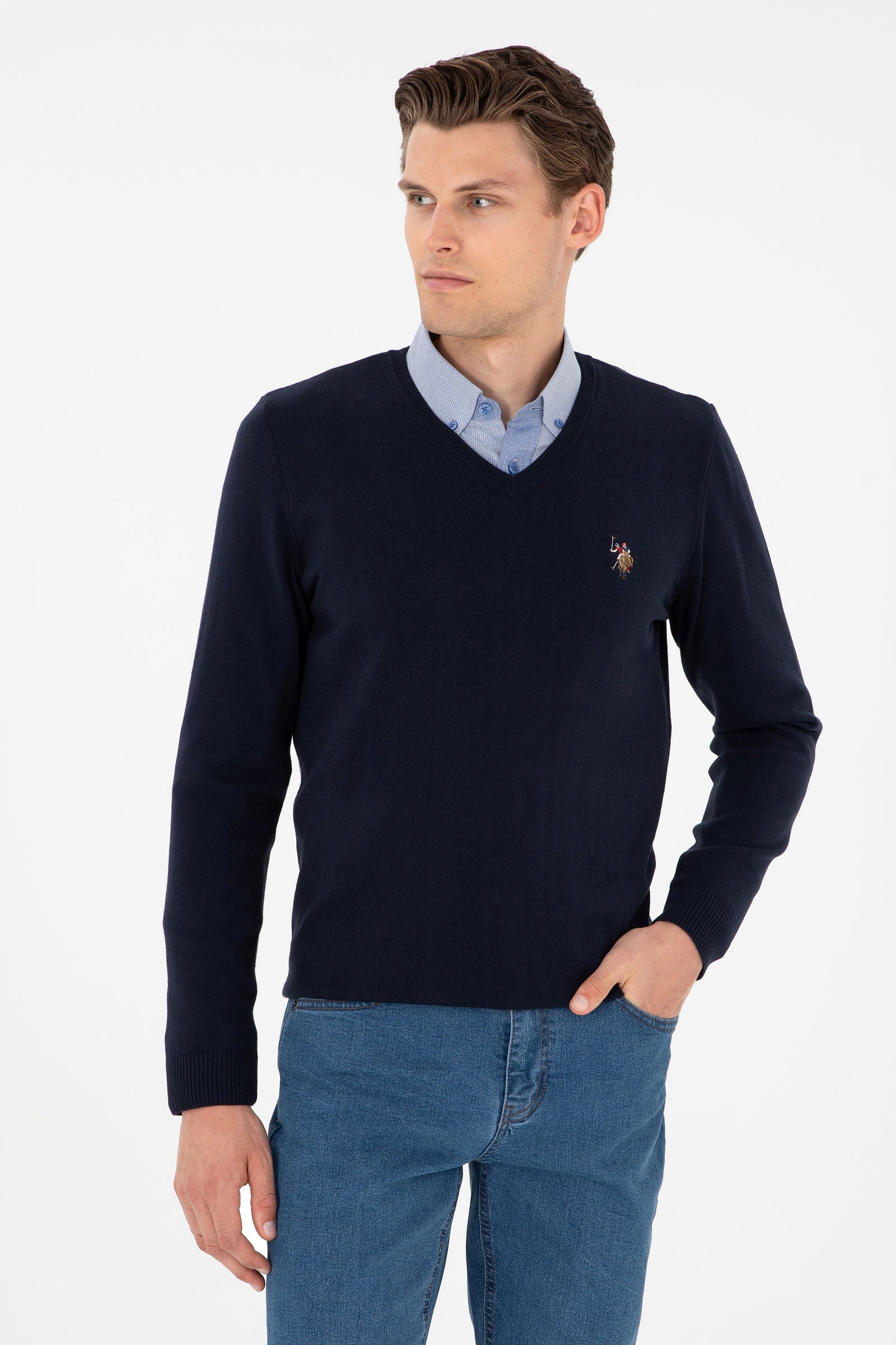 USPA Men Jumper V/Neck Navy VR033 USPJR372 US POLO ASSN.