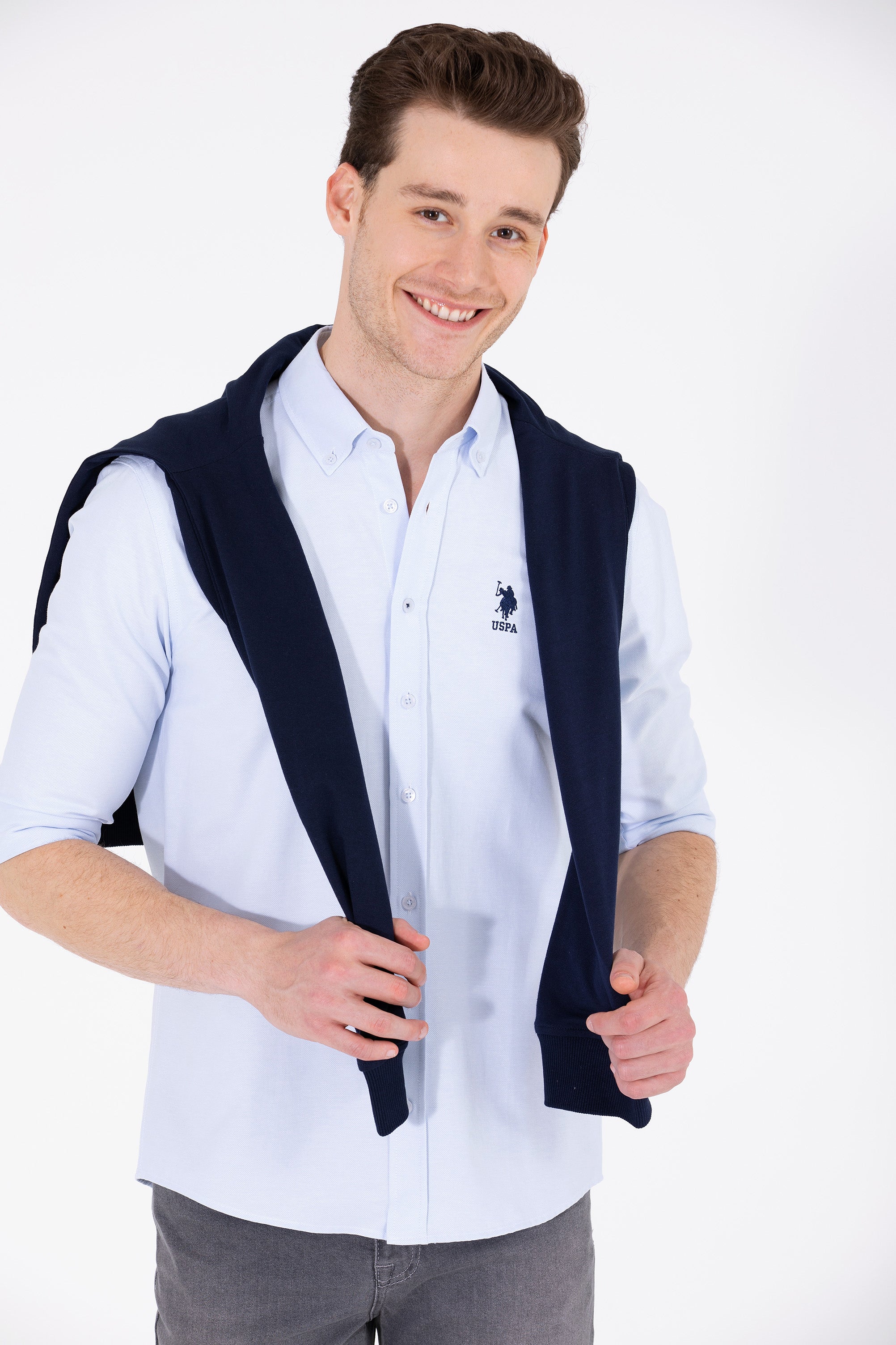 US Polo Assn. Men Shirt Slim Full Sleeve Light Blue VR003 USPSH325 USPA