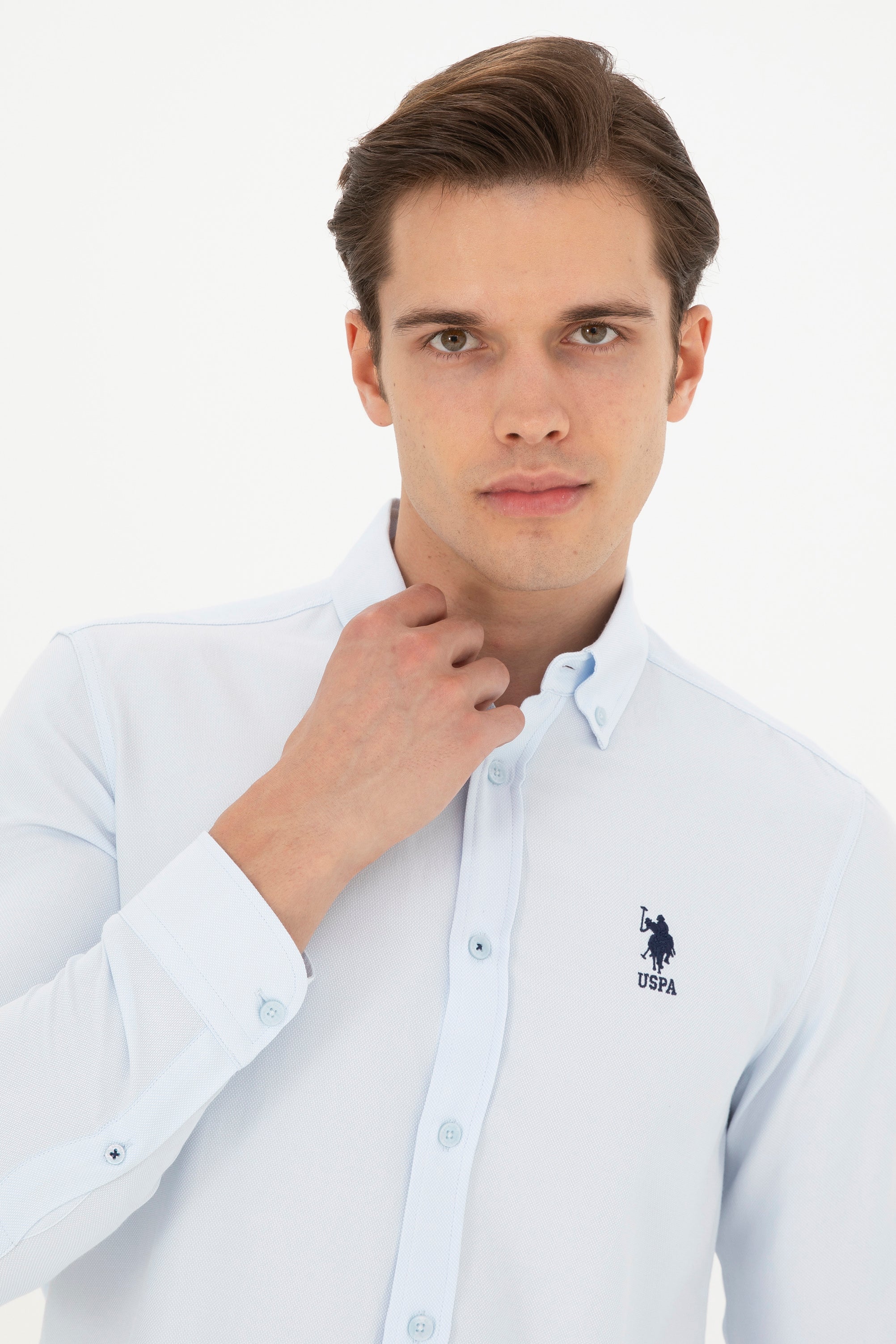 USPA Men Shirt Nova Slim Fit Stone Light Blue VR003 USPSH356 US Polo Assn.