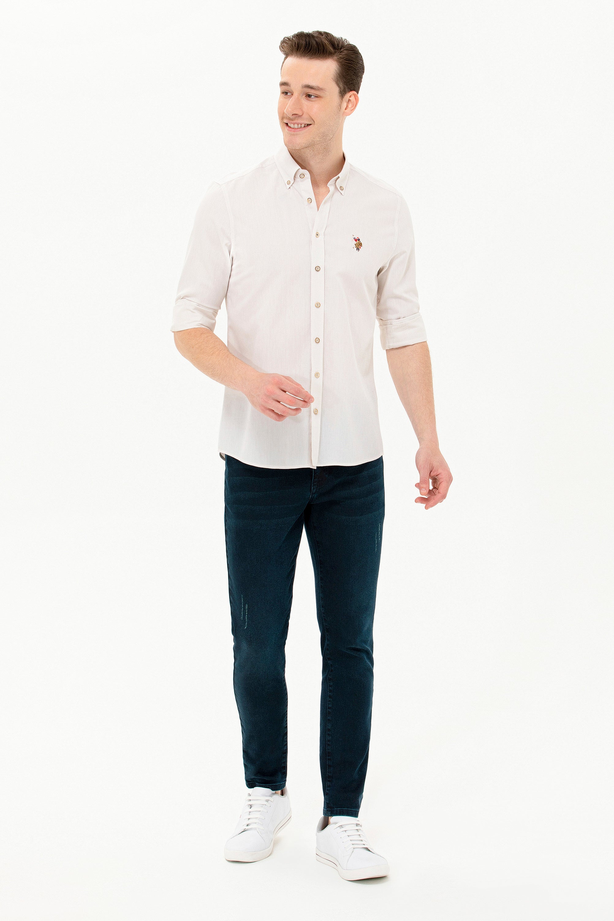 US Polo Assn. Men Shirt Slim Full Sleeve Stone VR049 USPSH343 USPA