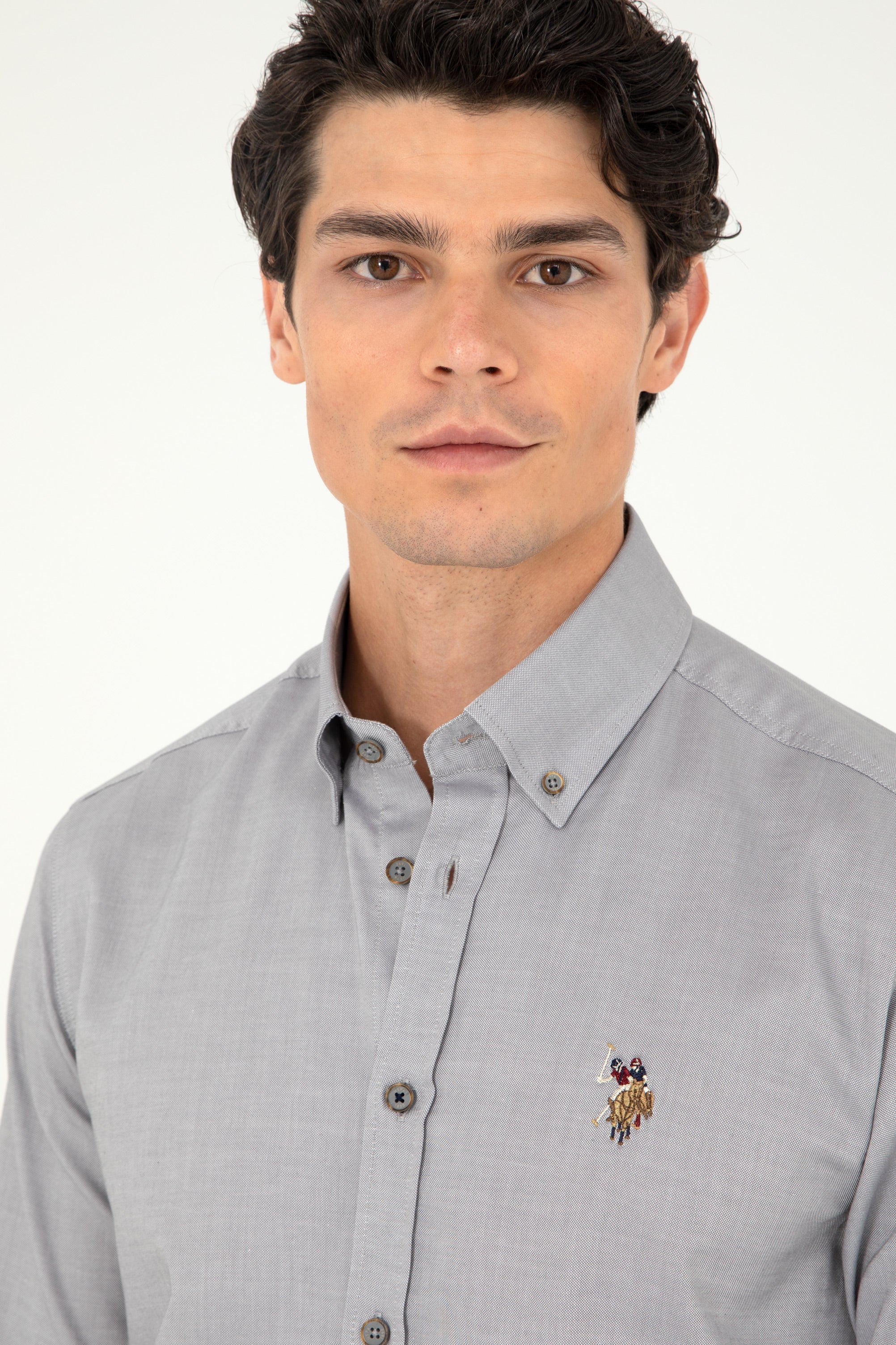 USPA Men Shirt Cedro S F/S Grey VR024 USPSH368 US Polo Assn.