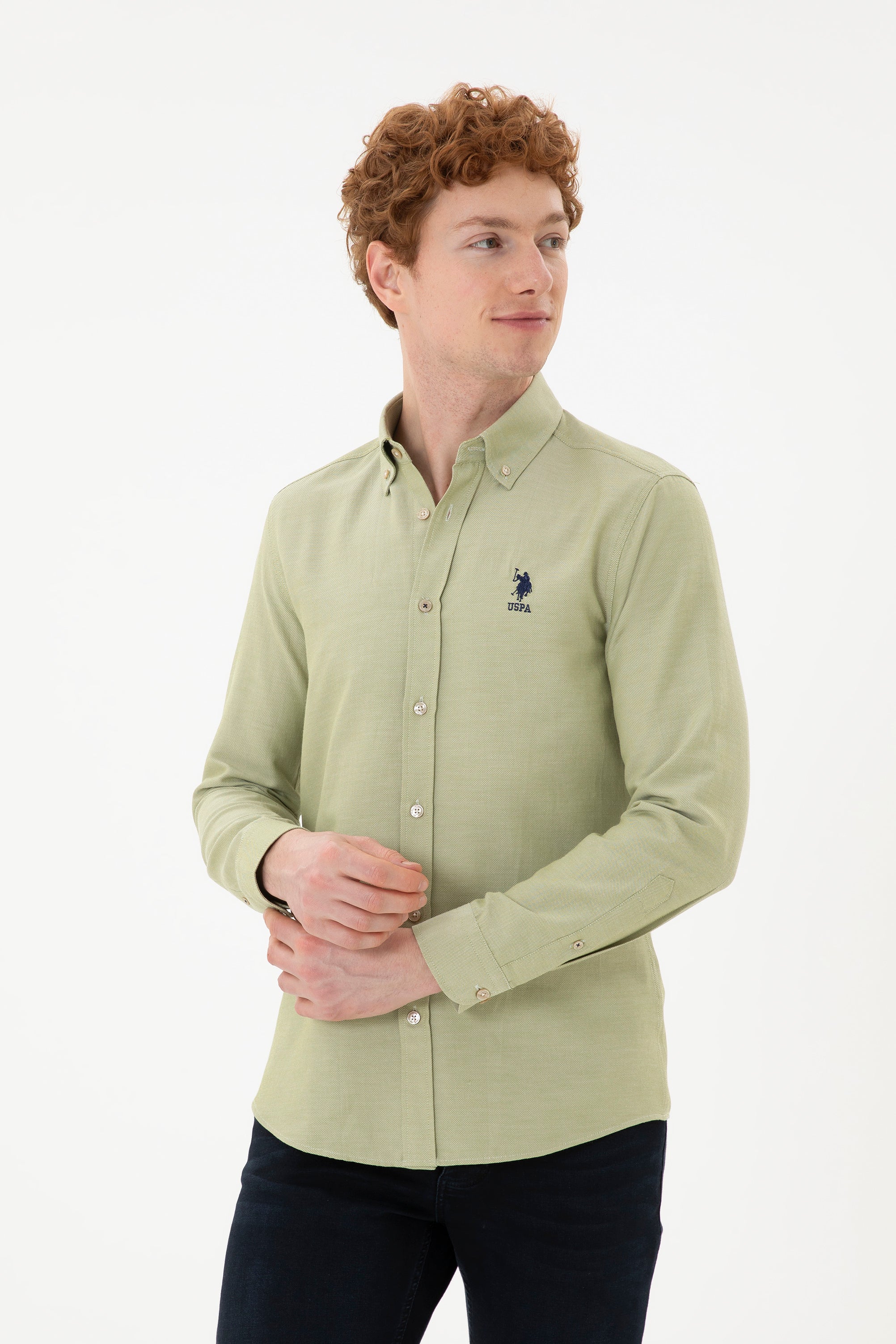 USPA Men Shirt Slim Full Sleeve Light Khaki VR183 USPSH347 US Polo Assn.