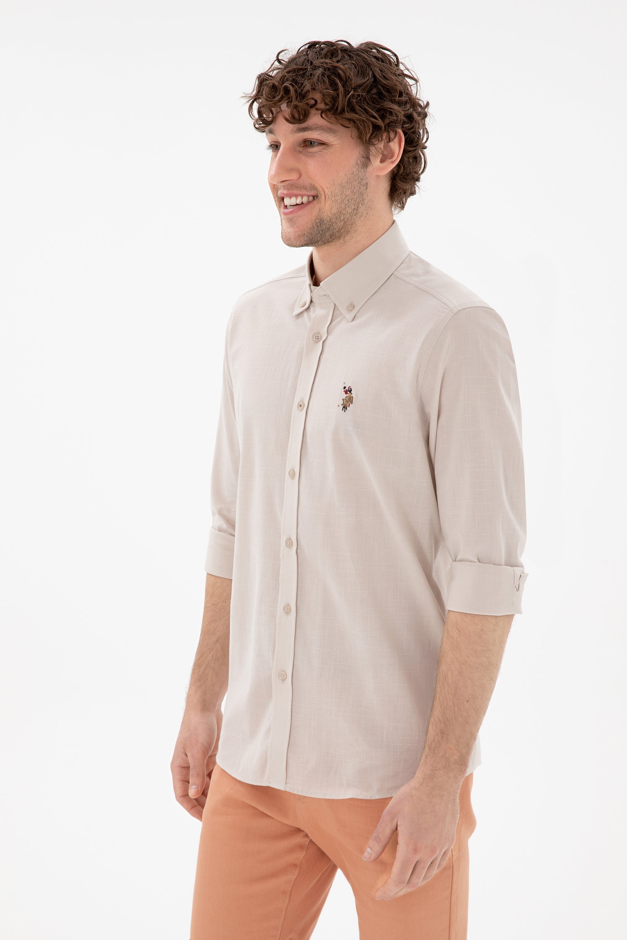 USPA Men Shirt Enzogl Regular Fit Stone VR049 USPSH355 US Polo Assn.