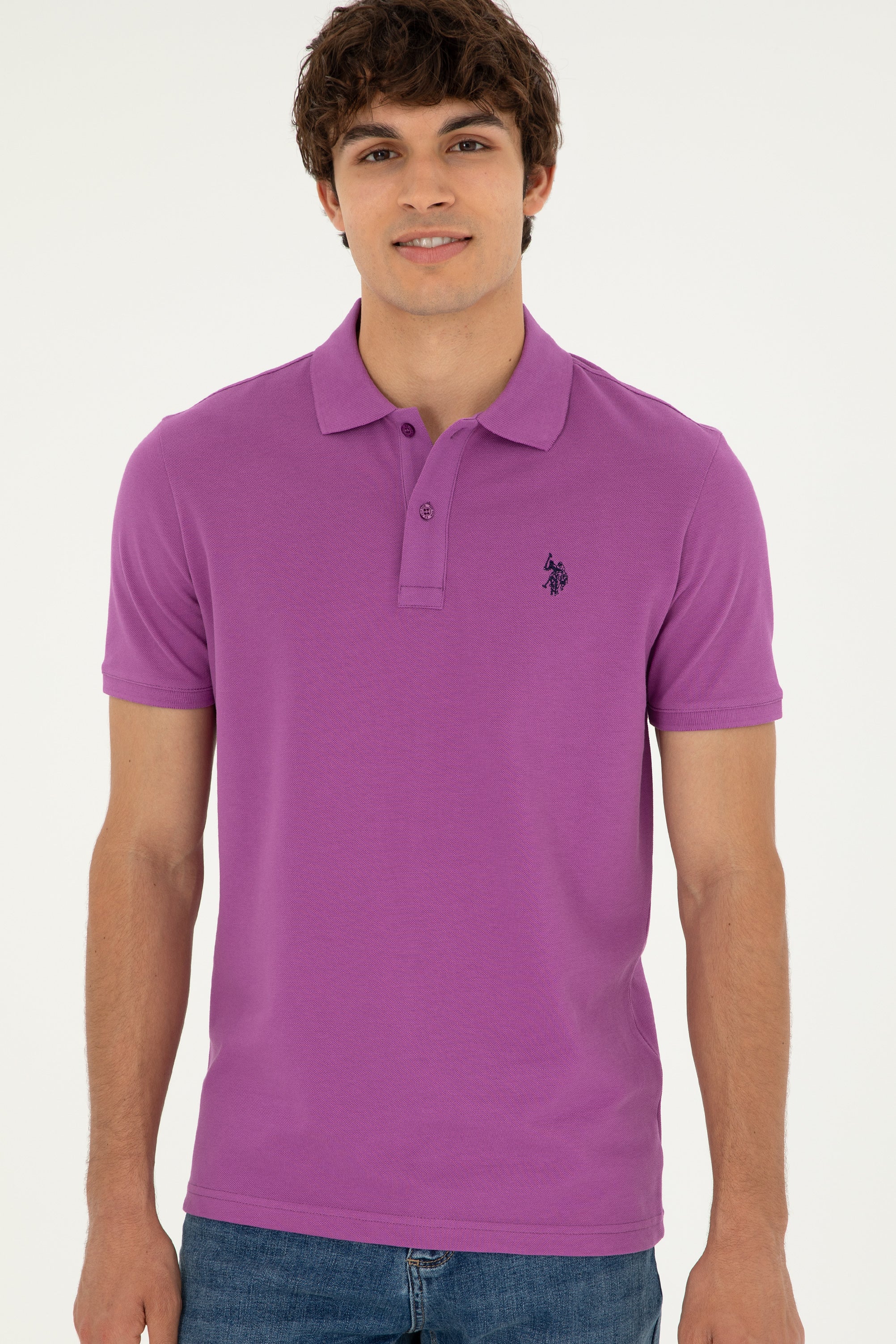 USPA Polo Shirt Men Purple VR038 USPOM228 Single Color Horse US Polo Assn.