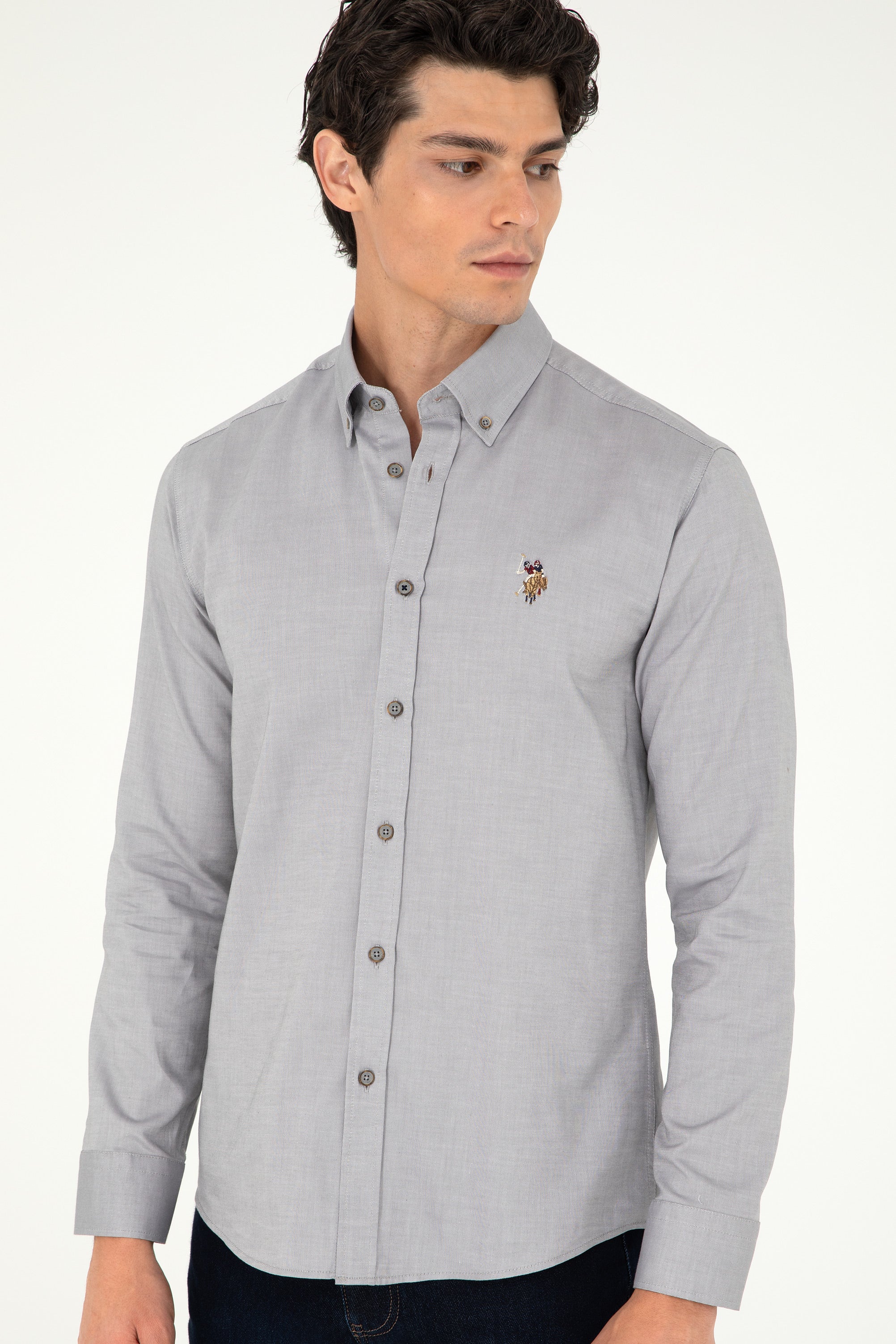 USPA Men Shirt Cedro S F/S Grey VR024 USPSH368 US Polo Assn.