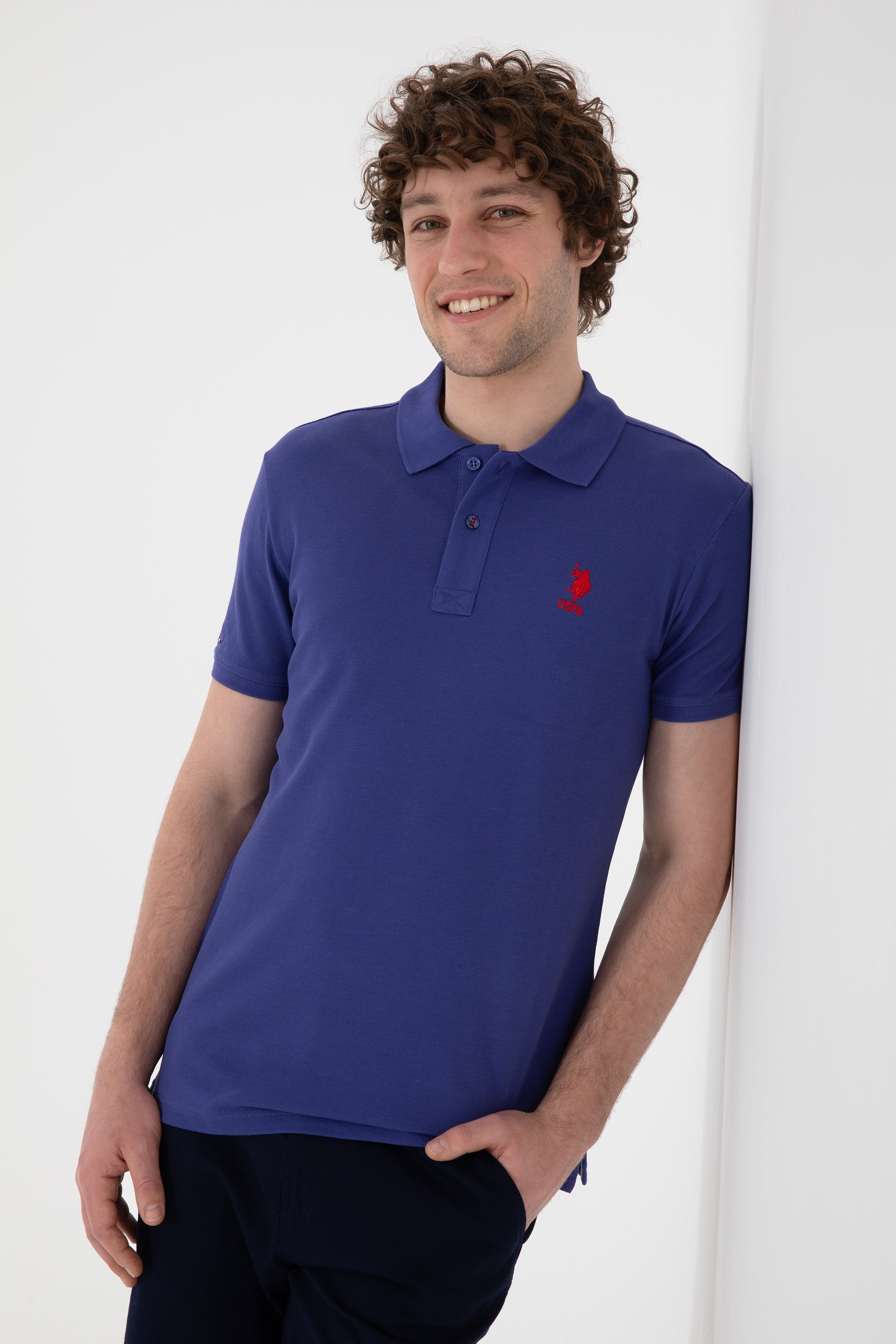 USPA Polo Shirt Men Royal Blue VR212 USPOM315 Single Color Horse US Polo Assn.