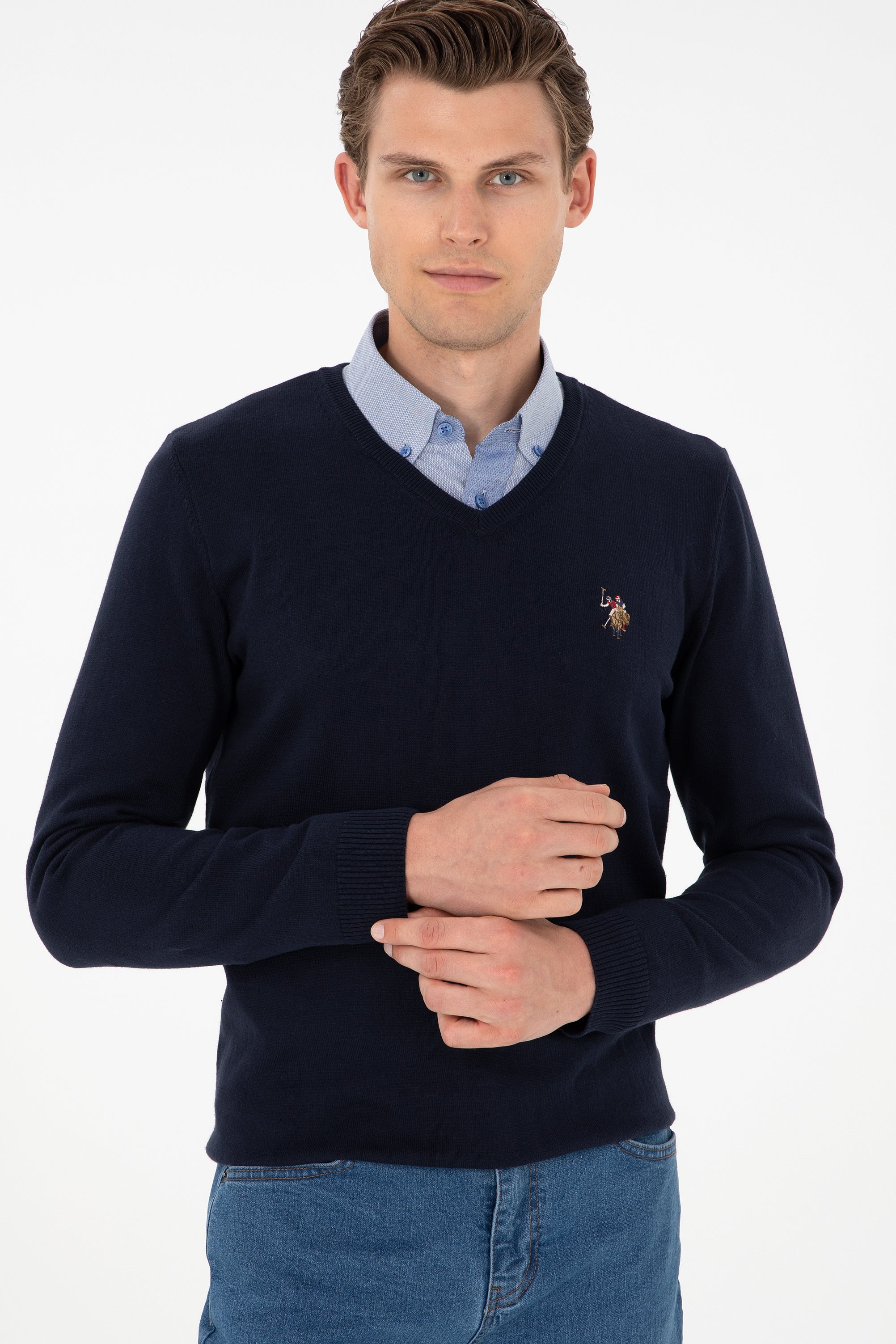 USPA Men Jumper V/Neck Navy VR033 USPJR372 US POLO ASSN.