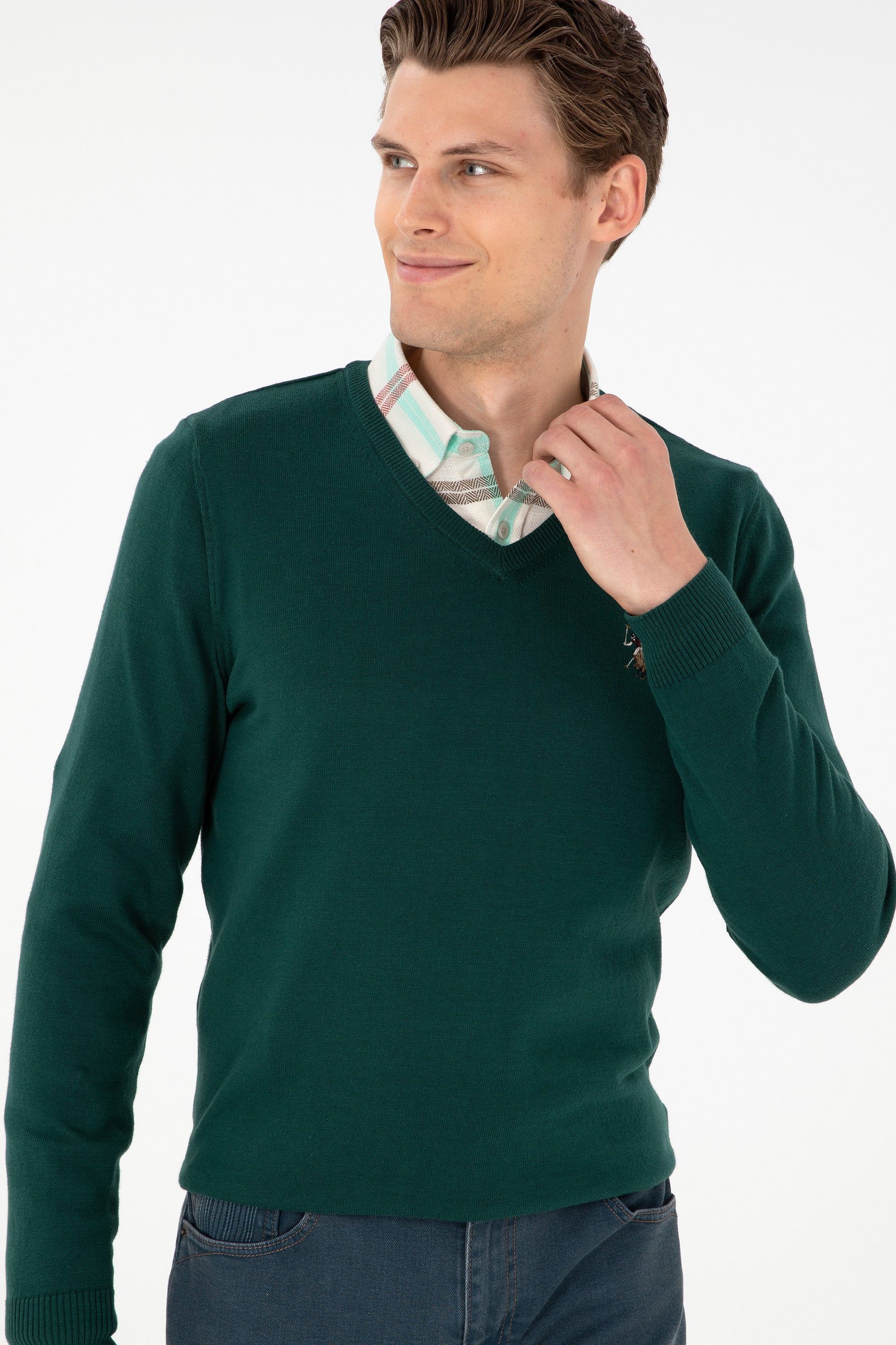 USPA Men Jumper V/Neck Green VR054 USPJR374 US POLO ASSN.