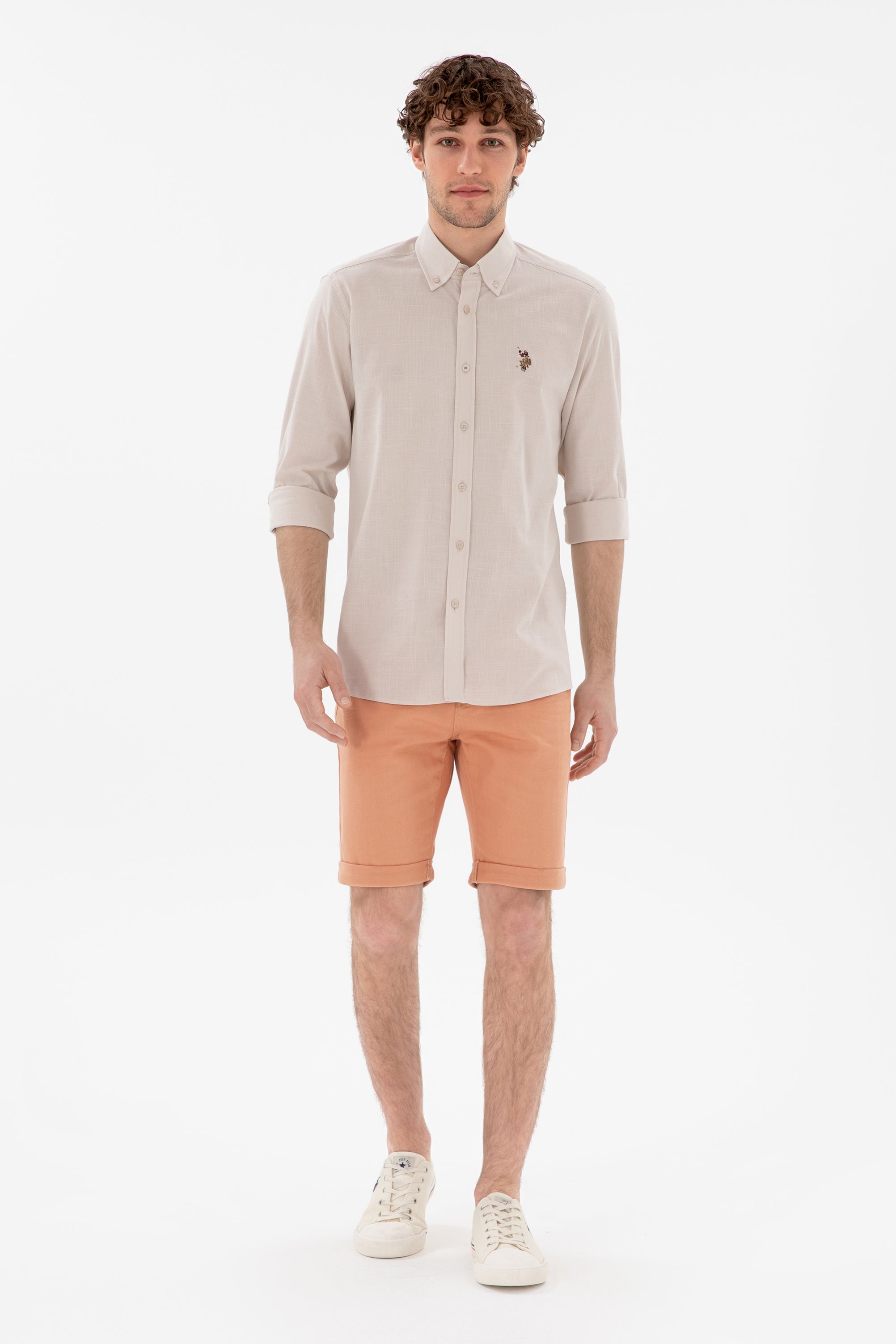 USPA Men Shirt Enzogl Regular Fit Stone VR049 USPSH355 US Polo Assn.