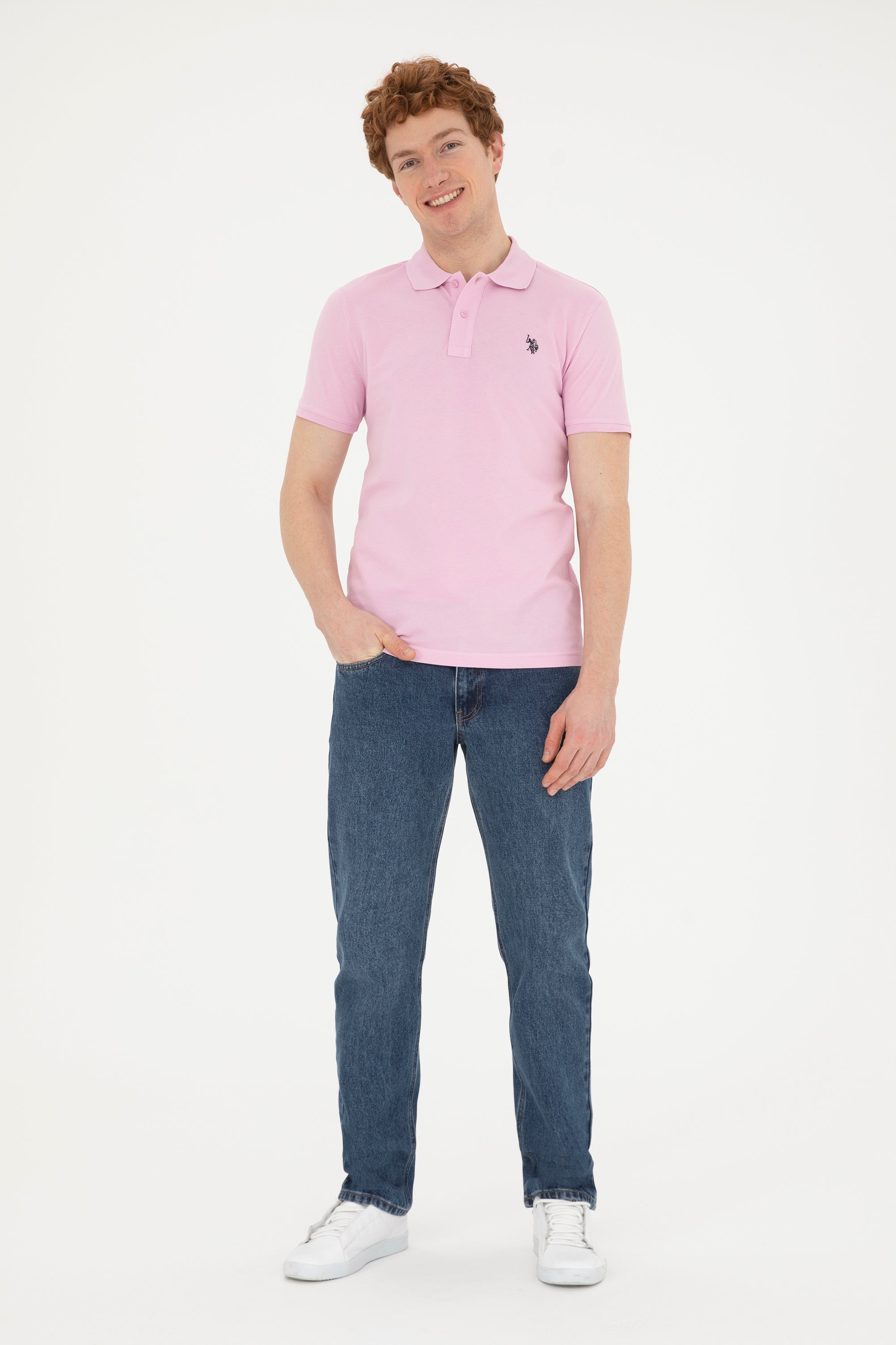 USPA Polo Shirt Men Pink VR041 USPOM226 Single Color Horse US Polo Assn.