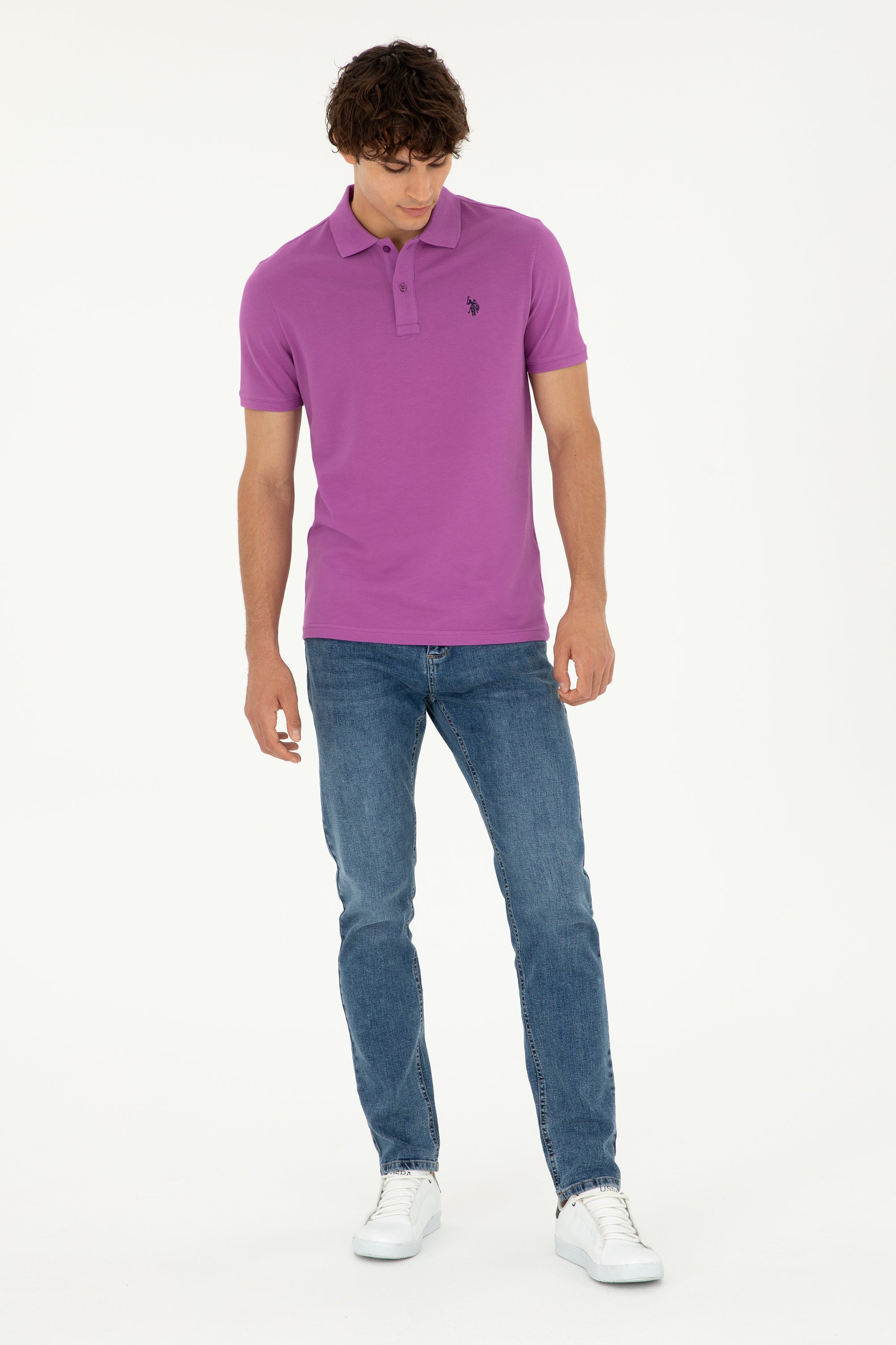 USPA Polo Shirt Men Purple VR038 USPOM228 Single Color Horse US Polo Assn.