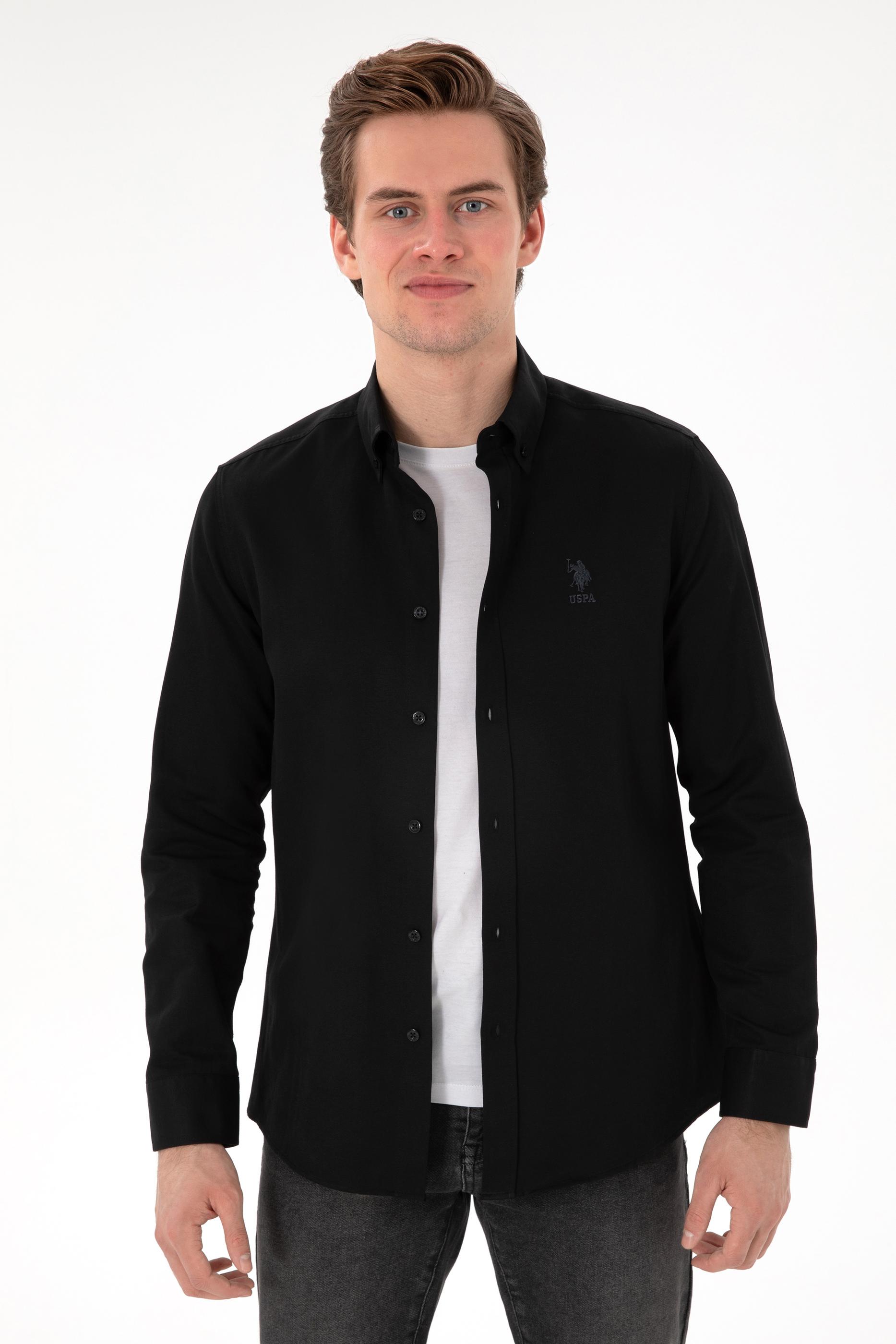 USPA Men Shirt Gox Slim Full Sleeve Black VR046 USPSH365 US Polo Assn.