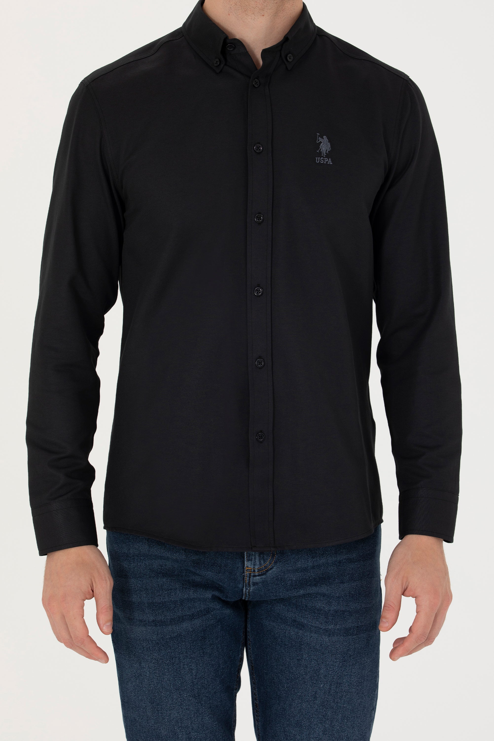 USPA Shirt Men Black VR046 USPSH333 Slim Full Sleeve US Polo Assn.