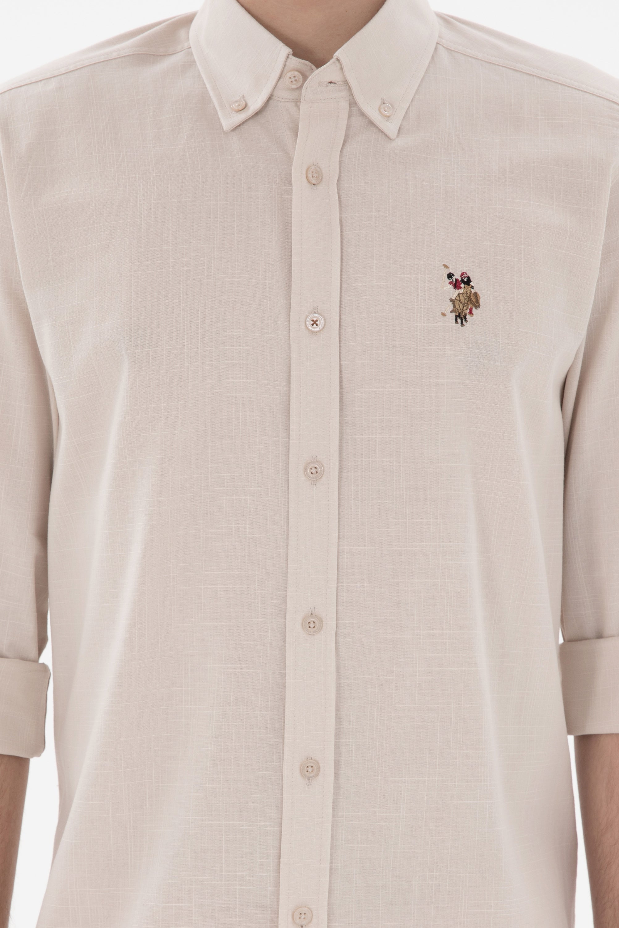 USPA Men Shirt Enzogl Regular Fit Stone VR049 USPSH355 US Polo Assn.