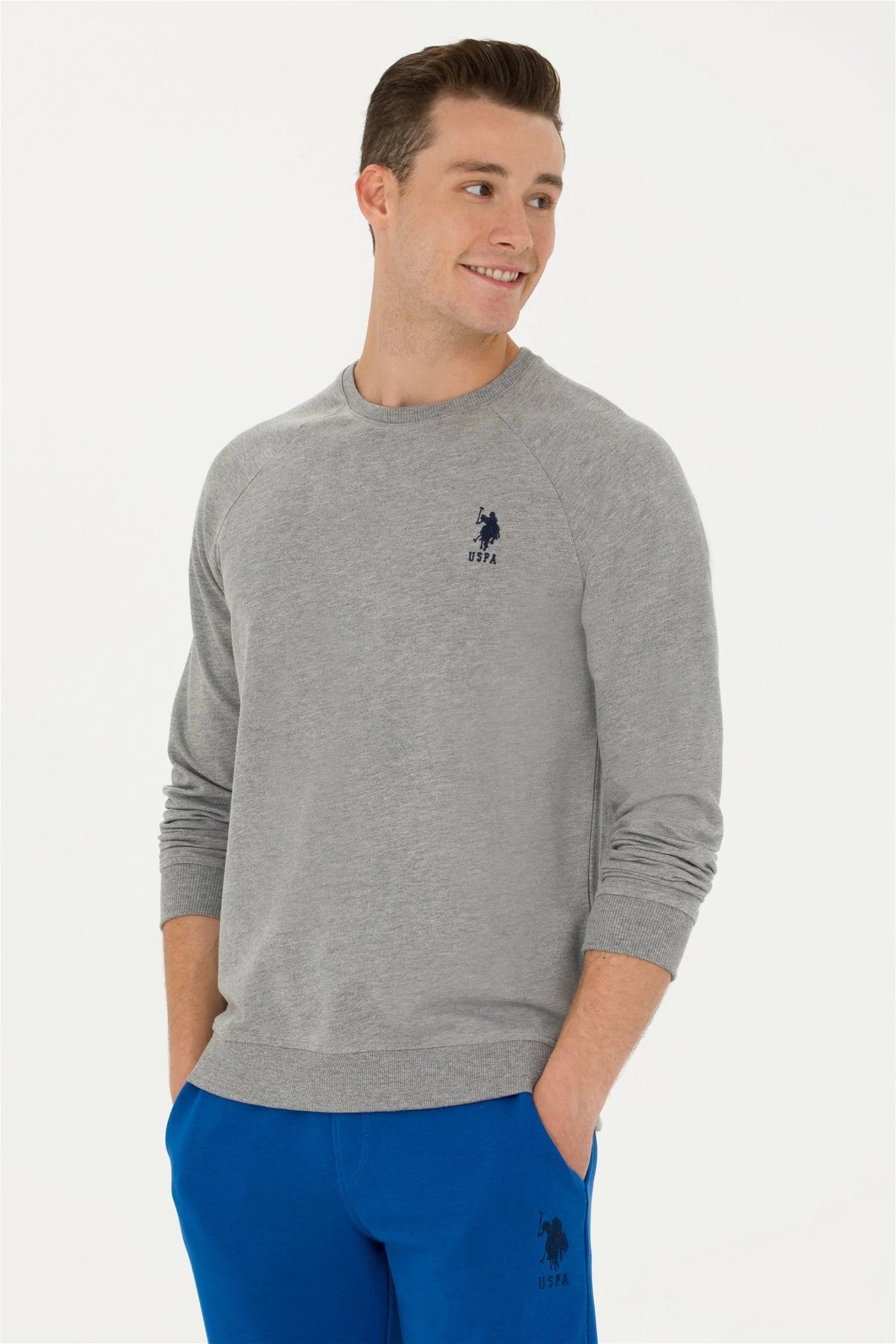 USPA Men Jumper R/Neck Grey Mélange VR086 USPJR367 US POLO ASSN.