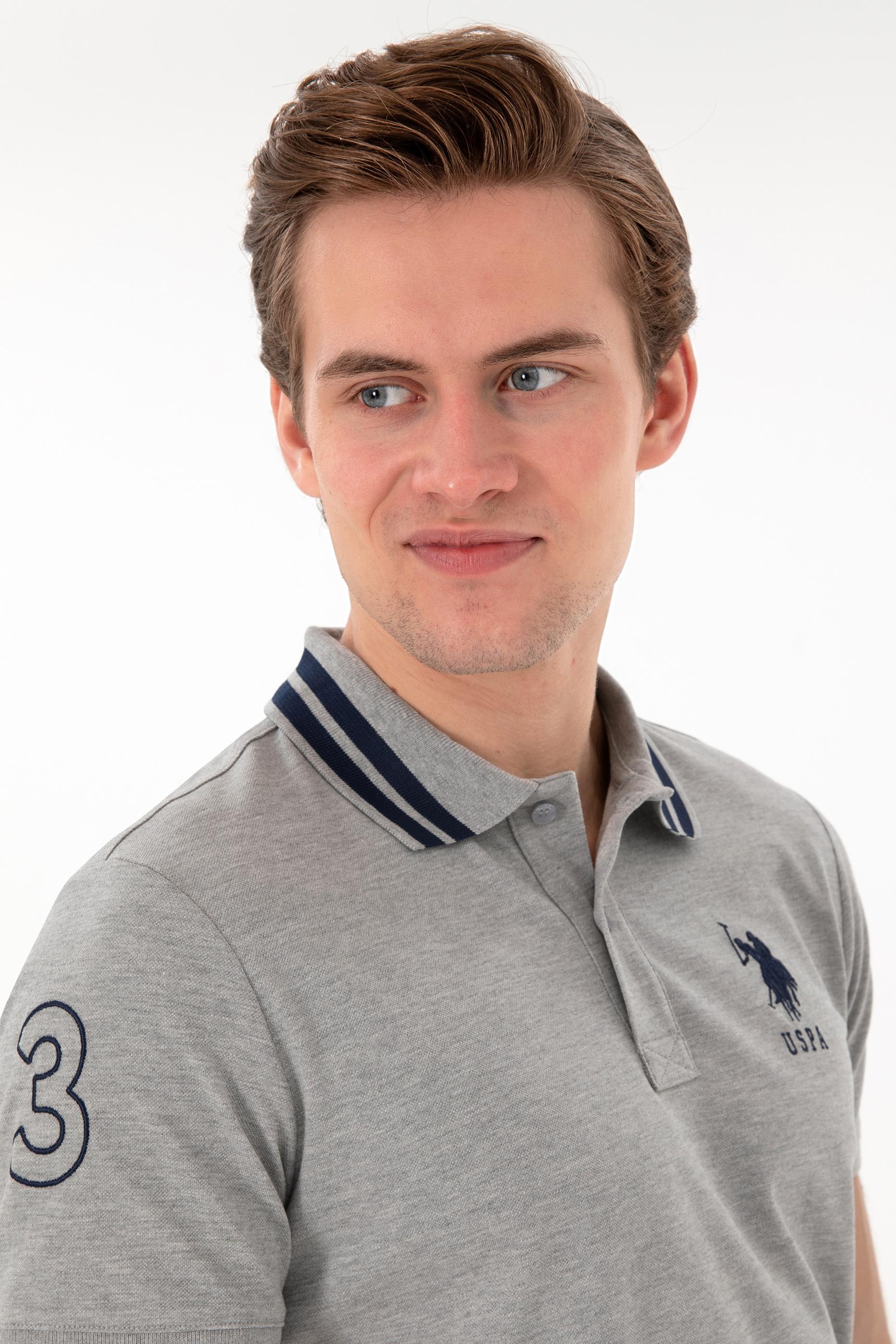 USPA Men Polo Shirt USPA Big Logo Grey Melange VR086 USPOM280 US POLO ASSN.