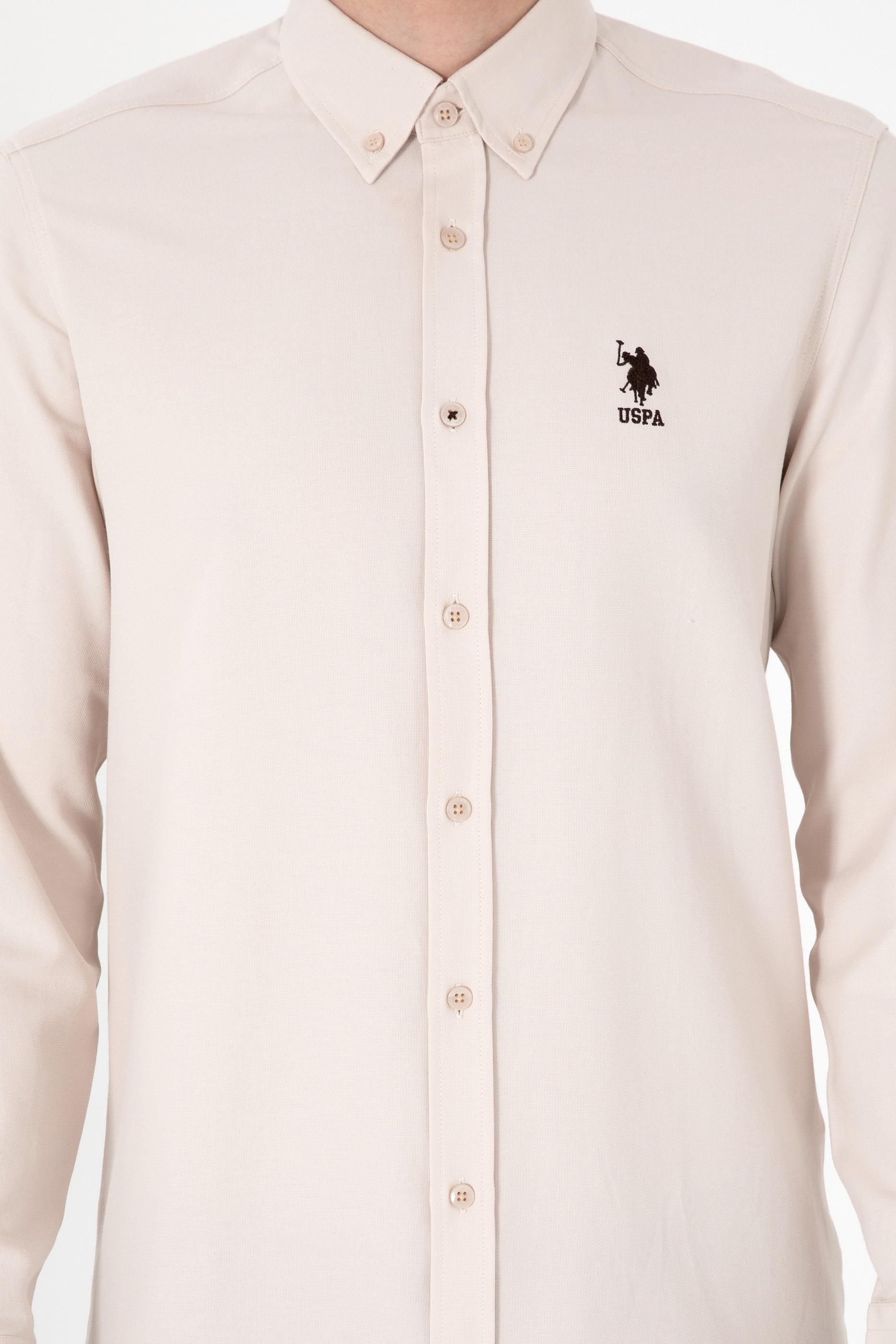 USPA Men Shirt Nova Slim Full Sleeve Stone VR049 USPSH351 US Polo Assn.