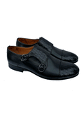 Federico Luciani Black Double Monk Leather Shoe Men