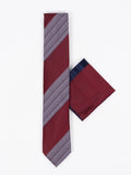 Pierre Cavelli Tie & Pocket Square  Maroon & White Stripes PCTPS003