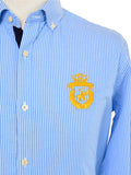 Kings Club Couture Shirt Button Down Regular Fit Blue & White Bengal Stripe Woven Cotton Blend with embroidered logo KCSHC005