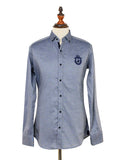 Kings Club Couture Shirt Button Down Regular Fit Grey Textured Woven Cotton Blend with embroidered logo KCSHC006