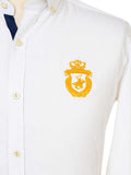 Kings Club Couture Shirt Button Down Regular Fit White Woven Cotton Blend with embroidered logo KCSHC008