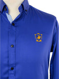 Kings Club Couture Shirt Button Down Regular Fit Royal Blue Woven Cotton Blend with Embroidered Logo KCSHC009