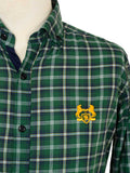 Kings Club Couture Shirt Button Down Regular Fit Duplet Horse Green Blue Check Woven Cotton Blend with Embroidered Logo KCSHD002