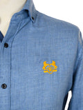 Kings Club Couture Shirt Button Down Regular Duplet Horse Light Blue Chambray Woven Cotton Blend with Embroidered Logo KCSHD001