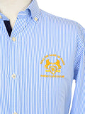 Kings Club Couture Shirt Button Down Regular Fit Game of Kings White&Blue Stripe Woven Cotton Blend with Embroidered Logo KCSHG003