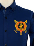 Kings Club Couture Shirt Button Down Regular Fit Shandur Navy Woven Cotton Blend with Embroidered Logo KCSHS001