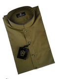 Nabeel Aqeel Kurta Pajama Cotton Slim Olive with Navy Piping Collar/Cuff Gold Antique Button NKPS0054