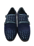 Nabeel & Aqeel Blue Leather & Suade Shoe Double Monk