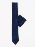 Peiro Butti Tie w Pocket Square Blue w Black Leaf Pattern PBTPS006