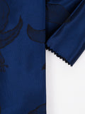 Peiro Butti Tie w Pocket Square Navy w Black leaf pattern PBTPS019