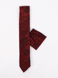Peiro Butti Tie with Pocket Square Maroon with Black Leaf pattern PBTPS040