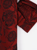 Peiro Butti Tie with Pocket Square Maroon with Black Leaf pattern PBTPS040