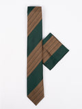 Pierre Cavelli Tie & Pocket Square Green & Brown Self Stripes PCTPS007