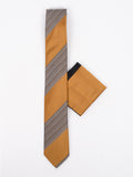 Pierre Cavelli Tie & Pocket Square Yellow & Brown Self Stripes PCTPS008