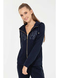 USPA Women Sweatshirt Hoody Zipper  Navy VR033 USPSS129