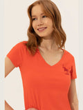 U.S. Polo Assn. Women T-Shirt V Neck Slim Risk Red VR213 USTSW020