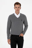 USPA Men Jumper V/Neck Grey Melange VR086 USPJR401 US POLO ASSN.