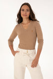 USPA Women Jumper V/Neck Camel Melange VR122 USPJR391 US POLO ASSN.