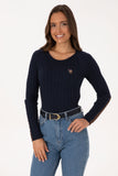 USPA Women Jumper R/Neck Elbow Patch Navy VR033 USPJR390 US POLO ASSN.