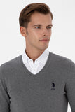 USPA Men Jumper V/Neck Grey Melange VR086 USPJR401 US POLO ASSN.